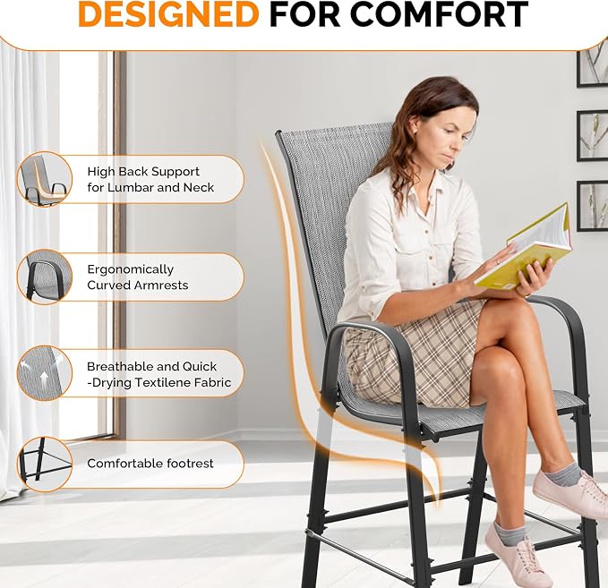 VINGLI Outdoor Bar Chairs Set of 8 – Stackable Outdoor Bar Stools - Image 4