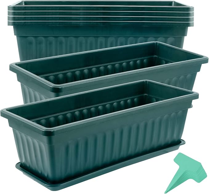 JOIKIT 6 Packs 17 x 7.5 x 5.5 Inch Plastic Window Planter Boxes by JOIKIT