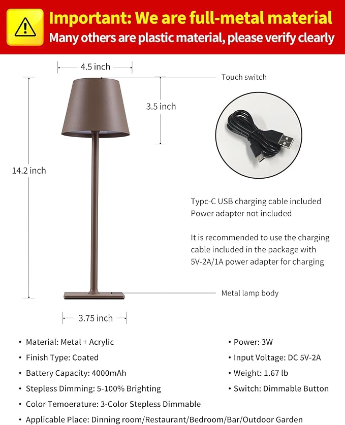 KDG 2 Pack Cordless Table Lamp, Portable LED Desk Lamp, 4000mAh Battery Operated - Image 5