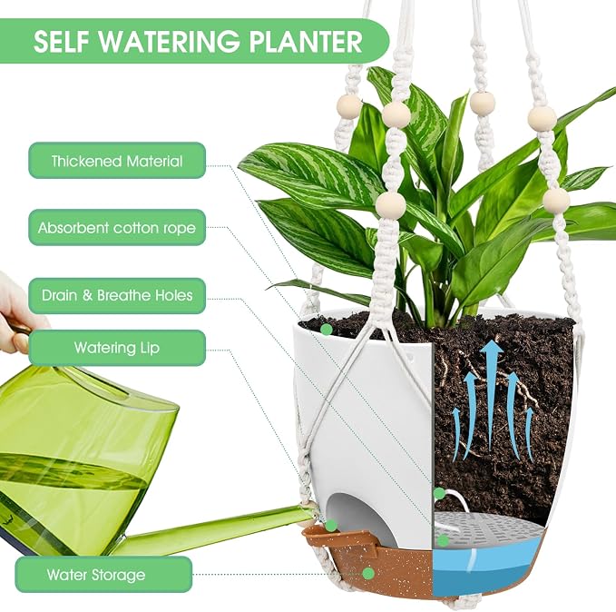 Hanging Planters for Indoor Outdoor Plants, 2 Pack Self Watering Hanging Pots - Image 3