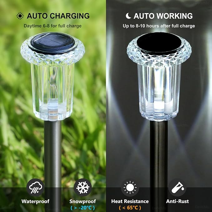 DenicMic Solar Lights Outdoor 10 Pack Waterproof 6000K Cold White LED Stainless - Image 3