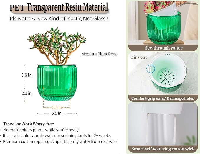 Melphoe Self Watering Pots for Indoor Plants Planter, 6.5 Inch 2 Pack Planters - Image 6