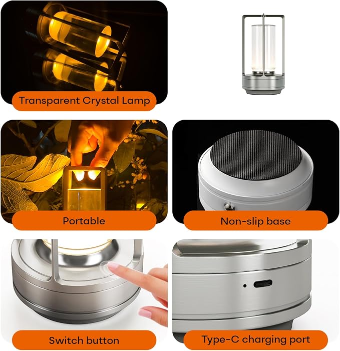 Portable Metal Table Lamp for Indoor/Outdoor, Rechargeable Cordless LED Lamp - Image 6