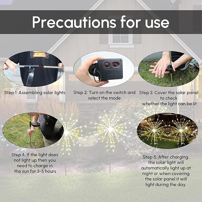 Solar Garden Firework Lights, 4 Pack, Waterproof, 120 LED, Warm White, Party - Image 8