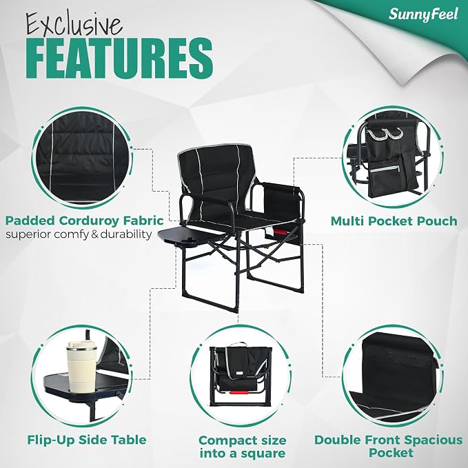 SUNNYFEEL Camping Directors Chair, Heavy Duty, Oversized Portable Folding Chair - Image 6