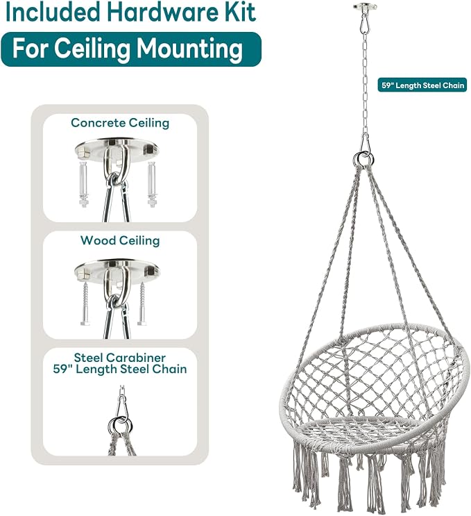 JoyView Macrame Hammock Chair Hanging Swing Chair Max 330 Lbs - Image 4