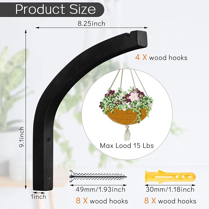 Juexica 4 Pcs Plant Hanger Wooden, 8 Inch Hanging Plant Hooks - Image 2