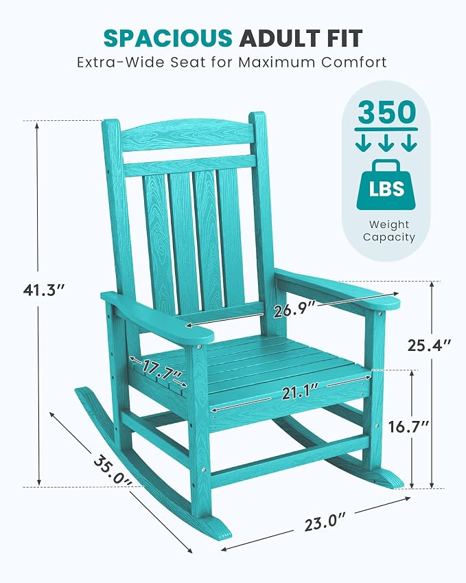 SERWALL HDPE Outdoor Rocking Chair Set of 2, Patio Rocking Chairs, All-Weather - Image 3