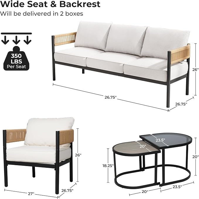 Grand patio 5-Piece Outdoor Furniture Set, 5 Seats Wicker Sofa Conversation Set - Image 2