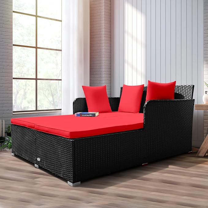 RELAX4LIFE Rattan Patio Outdoor Daybed, Wicker 2-Person Sunbed Loveseat - Image 2