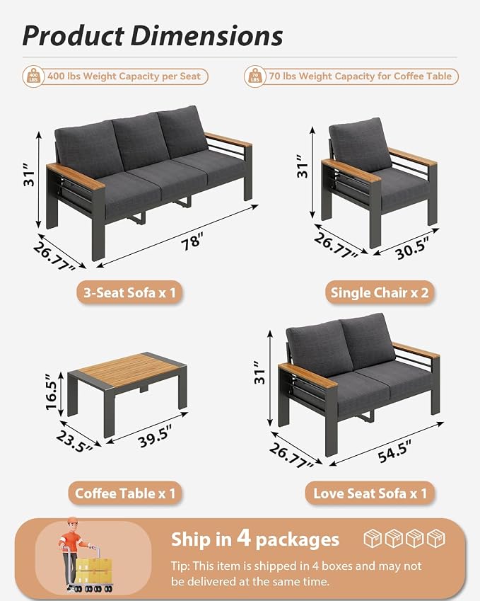 Aoxun Aluminum Outdoor Patio Furniture Set, 7 Seats Outdoor Sectional - Image 7