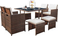 Devoko 9 Pieces Patio Dining Sets Outdoor Space Saving Rattan Chairs by DEVOKO
