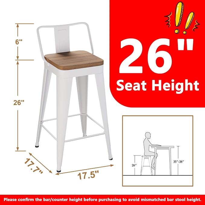 WENTMENT Bar Stools Set of 4 Counter Height Bar Stools Metal Barstools - Image 2