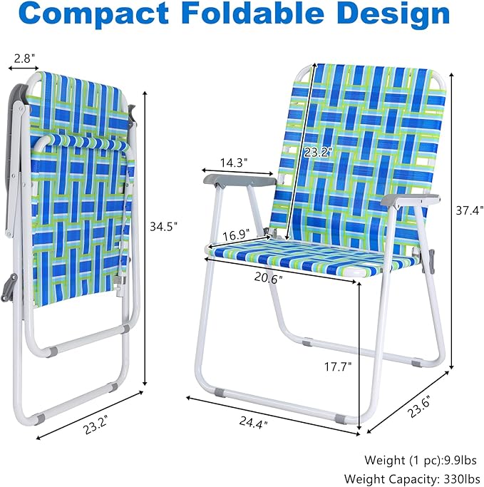 VINGLI Oversize Patio Lawn Webbed Folding Chairs Set of 2, Outdoor Beach Chair - Image 3
