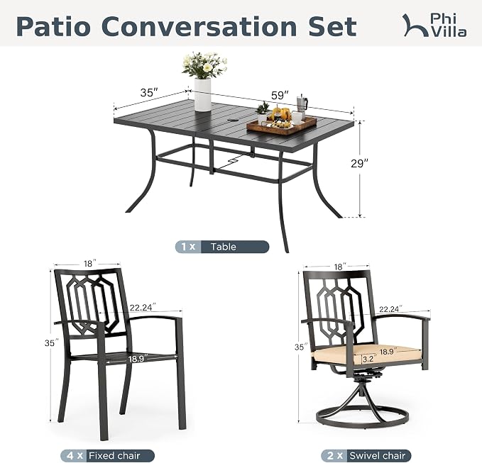 PHI VILLA 7 Pieces Outdoor Dining Set - Image 9