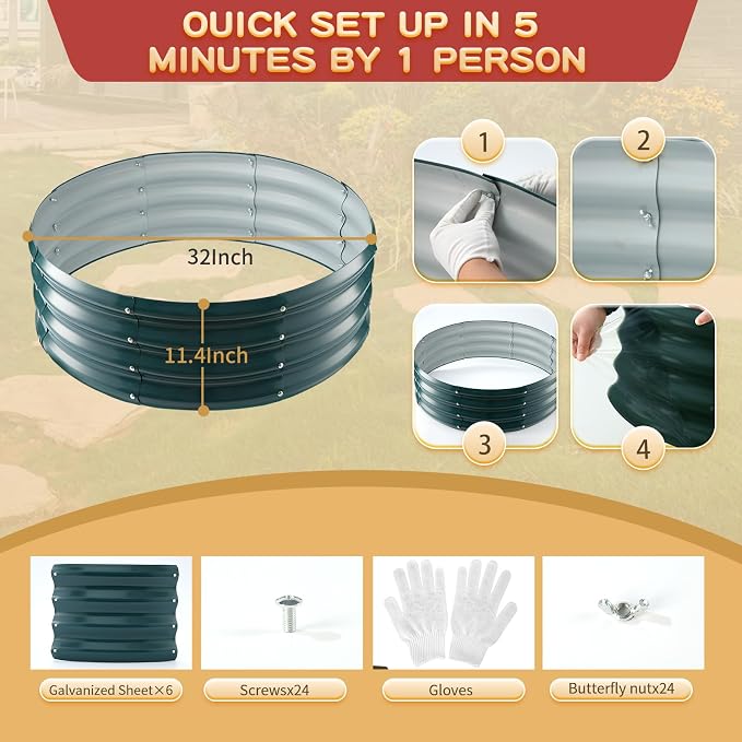 Durable Round Steel Raised Garden Bed Painted - Image 5