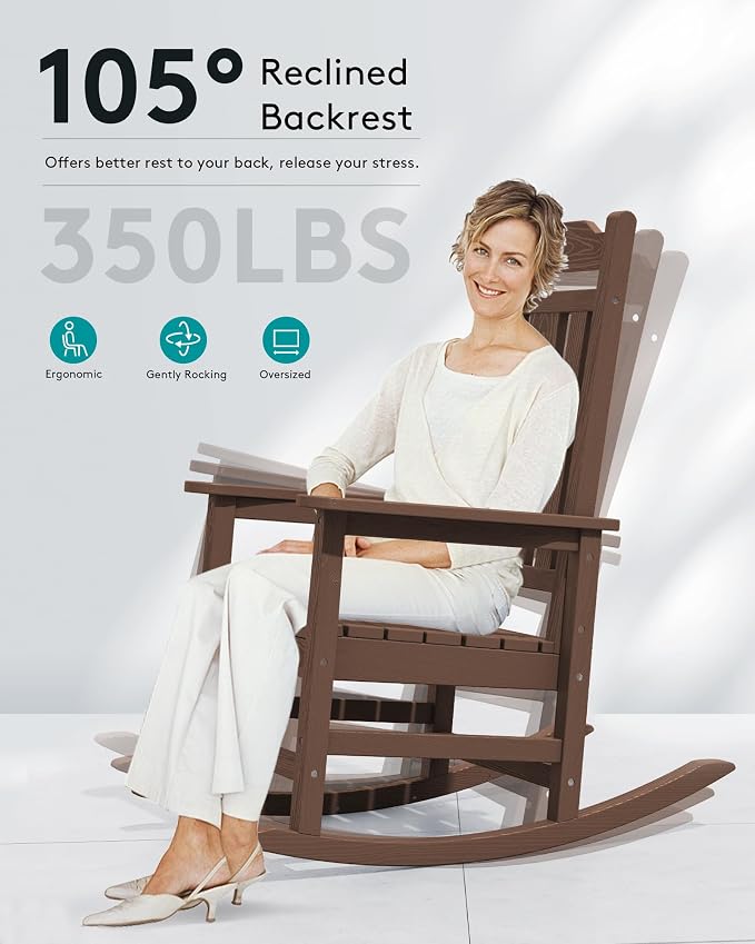 SERWALL Outdoor Rocking Chair Set of 6, Patio Rocking Chairs Set, HDPE Rocking - Image 6