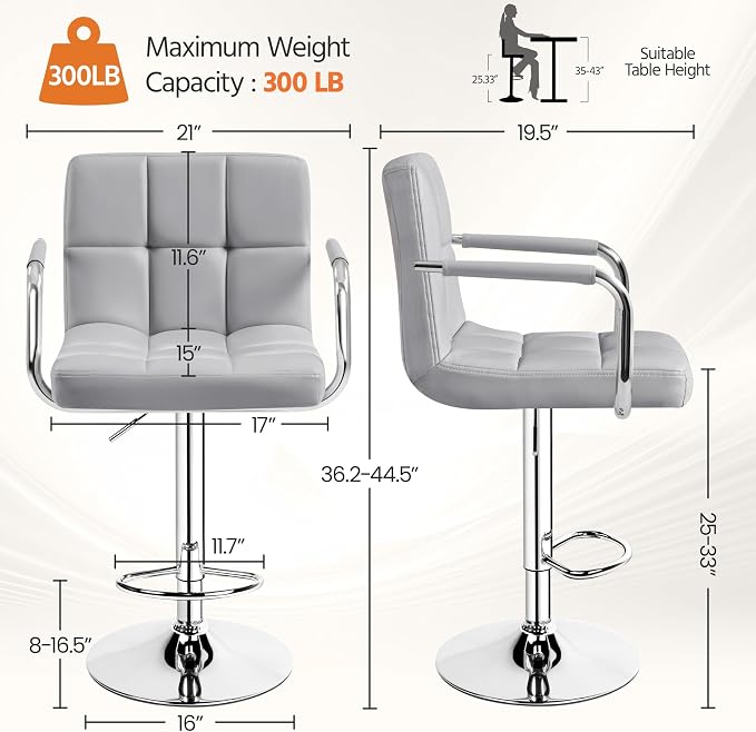 Yaheetech Bar Stools Set of 2, PU Leather Adjustable Swivel Barstools, - Image 3