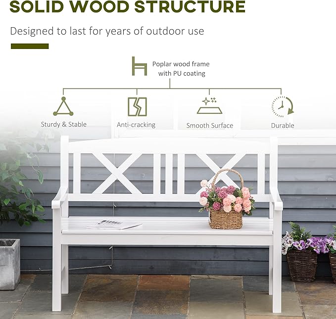 Outsunny 2-Seater Wooden Garden Bench, 4FT Outdoor Patio Loveseat - Image 6