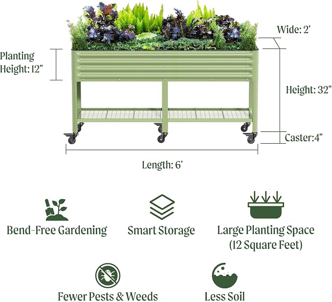 Rolling Elevated Raised Garden Bed-V Series, 1000 Lbs Weight Capacity, Outdoor - Image 2
