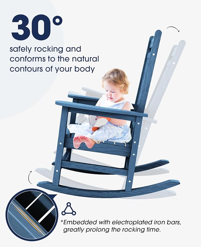 KINGYES Oversized Outdoor Rocking Chair Set of 8, All-Weather Patio Rocking - Image 5