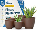 Brown Plant Pots with Drainage Holes & Saucers 15 Pack, Indoor & Outdoor by LIFEMASTER