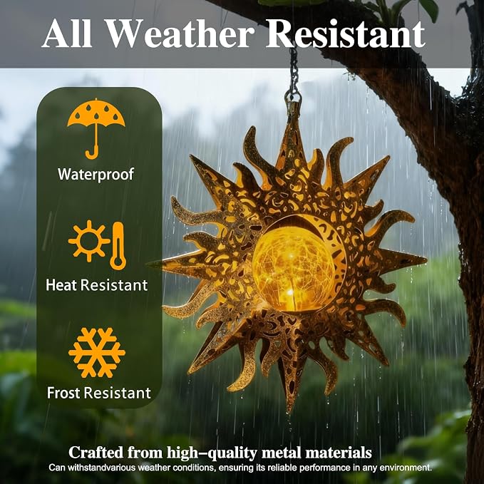 Solar Lights Outdoor Garden Decor Hanging Lanterns Decoration Metal Sunflower - Image 6