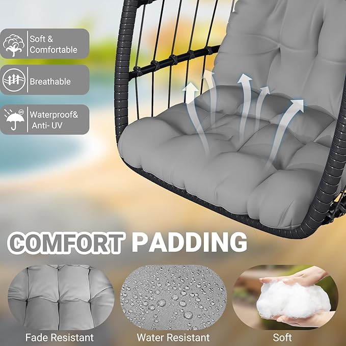 CHABATREE Egg Chair with Stand, Patio Rattan Wicker Hanging Swing Egg Chair - Image 2