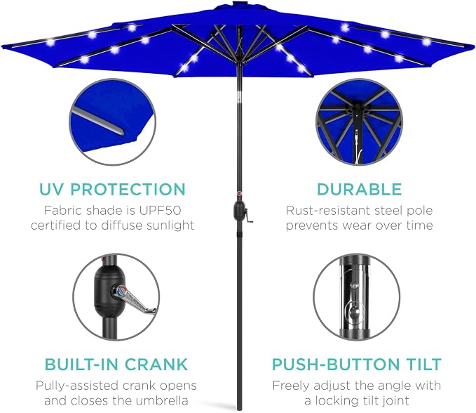 Best Choice Products 10ft Solar Polyester LED Lighted Patio Umbrella w/Tilt - Image 5