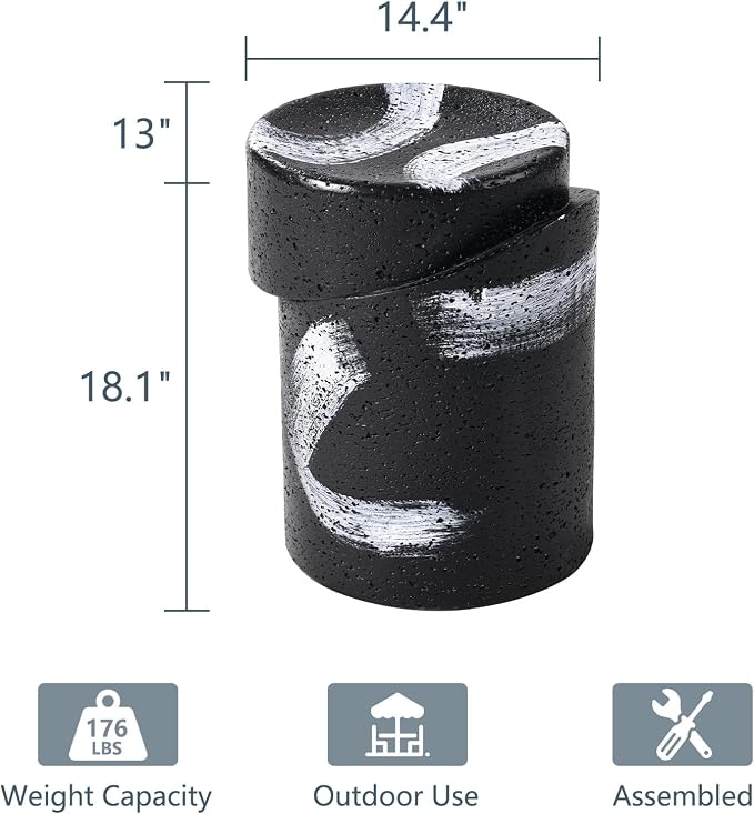 COSIEST Outdoor Side Table Black, Cylinder Shaped MgO Concrete Side Table - Image 2