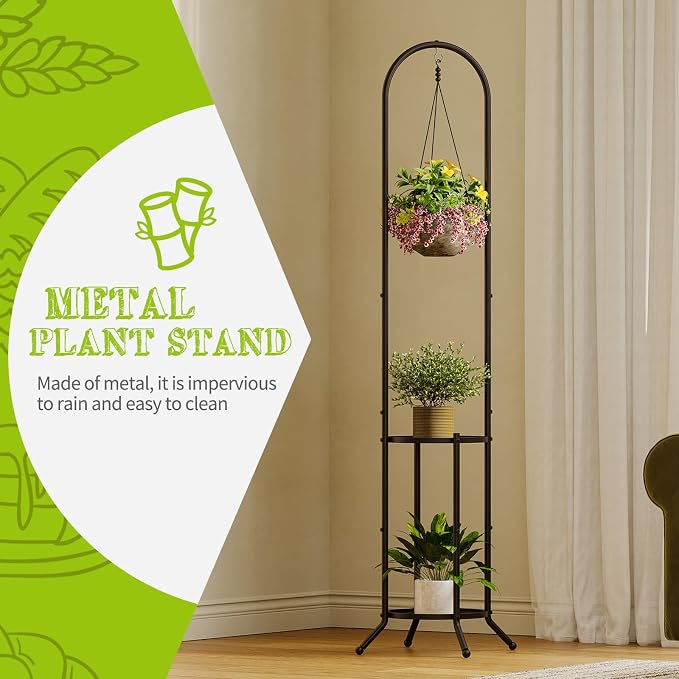 BMOSU Plant Stand with Hooks Indoor Outdoor Corner Tall Plant Stand Heavy-Duty - Image 6