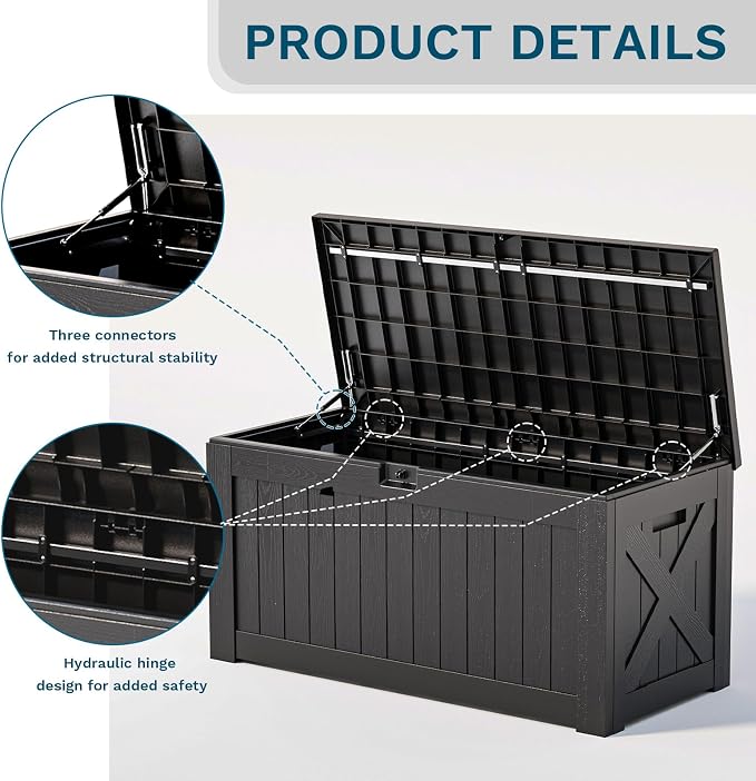 Patiowell 120 Gallon Large Deck Box, Outdoor Lockable Storage Box - Image 7