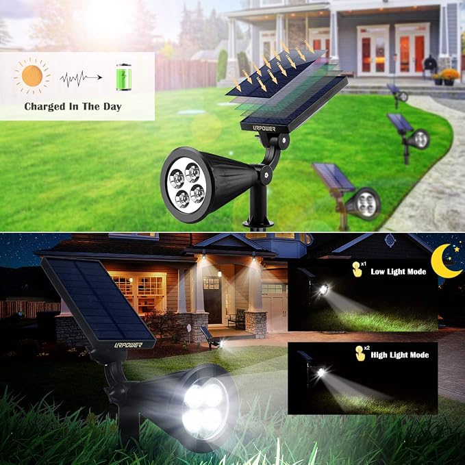 URPOWER Solar Lights Outdoor, 2-in-1 Waterproof Adjustable Solar Spotlights - Image 3