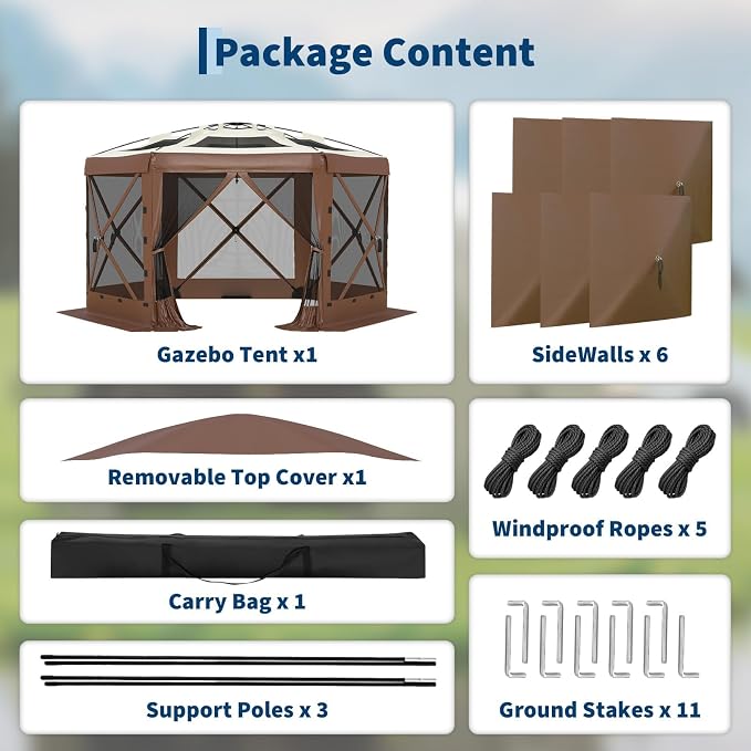 13x13FT 6-Sided Pop Up Gazebo Tent，One-Push Setup Canopy Tent - Image 9
