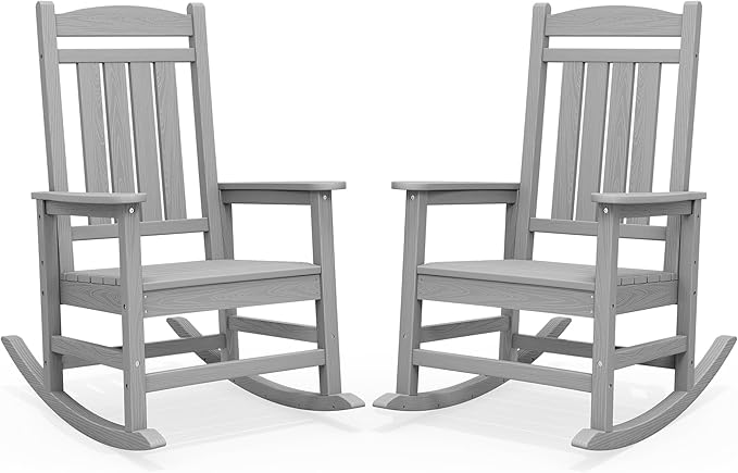 SERWALL HDPE Outdoor Rocking Chair Set of 2, Oversized Patio Rocking Chairs by SERWALL