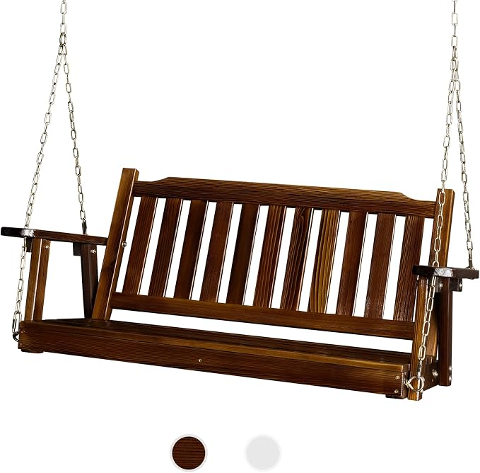 VINGLI Upgraded Heavy Duty 880 LBS 4 FT Patio Wooden Porch Swing Solid Fir Wood by VINGLI