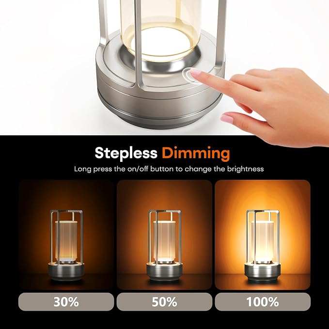 Portable Metal Table Lamp for Indoor/Outdoor, Rechargeable Cordless LED Lamp - Image 8