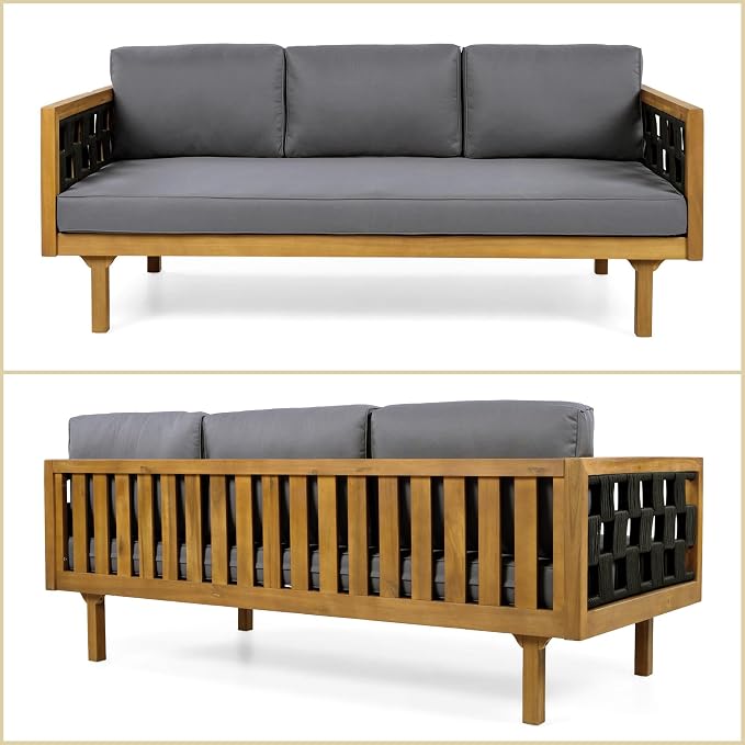 Merax 2 Piece Acacia Wood Outdoor Conversation Set, 3-Seater Outdoor Daybed Sofa - Image 5