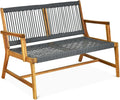 Tangkula 2-Person Patio Acacia Wood Bench Loveseat, Outdoor Patio Rope Bench in by TANGKULA