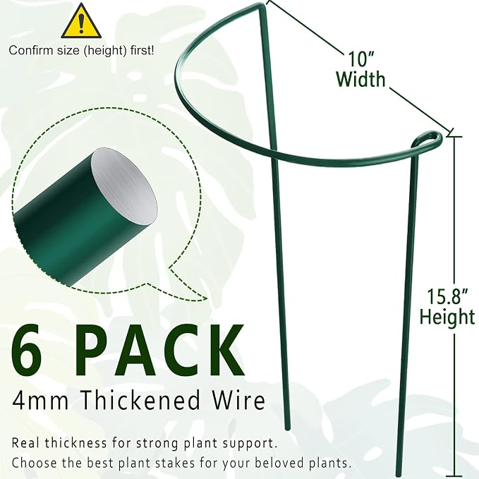 6 Pack Plant Support Stakes, 15.8" Half Round Metal Garden Plant Supports - Image 2