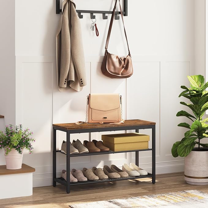 HOOBRO Shoe Bench, 3-Tier Shoe Rack, Industrial Shoe Organizer Storage Bench - Image 4