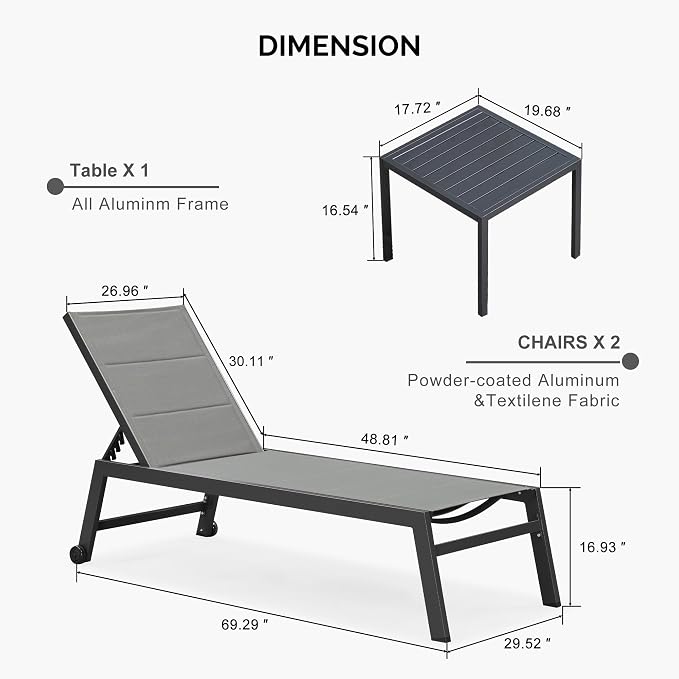 PURPLE LEAF Extra Large Outdoor Chaise Lounge 4 Pieces Aluminum Patio Lounge - Image 8