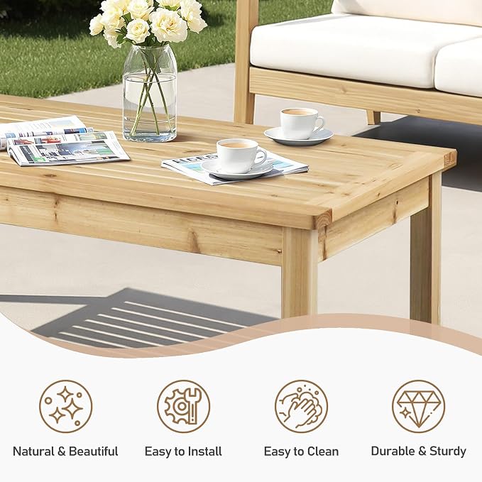VINGLI Solid Wood Patio Coffee Table, Outdoor Garden Tea Table - Image 5