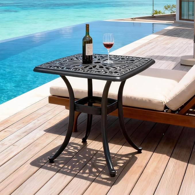 VINGLI 21” Outdoor Side Table, Cast Aluminum All-Weather Patio Side Table Small - Image 7