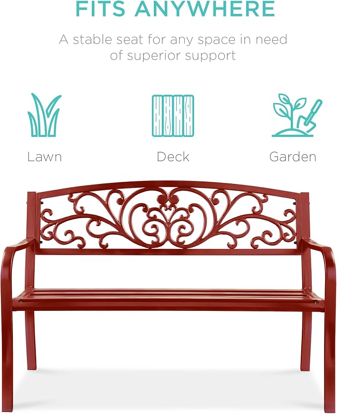 Best Choice Products Outdoor Bench Steel Garden Patio Porch Furniture - Image 3