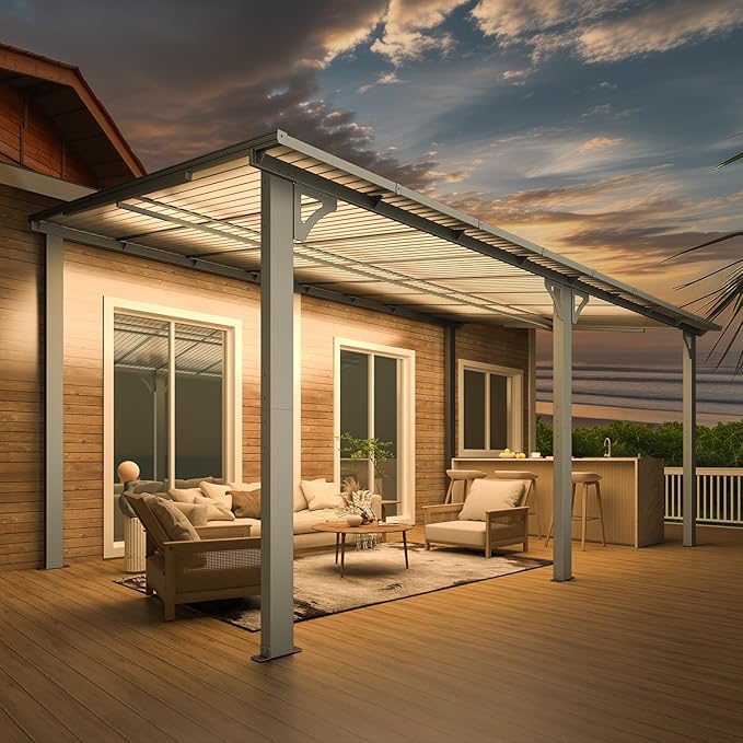 AECOJOY 16' x 10' Gazebo Outdoor Pergola, 10x16 Large Wall-Mounted Hardtop Lean - Image 3