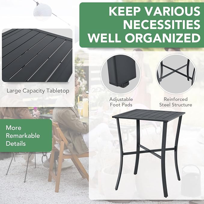 Tangkula 3 Piece Patio Bar Set, Outdoor Bistro Set w/ 27.5" Square Table - Image 5