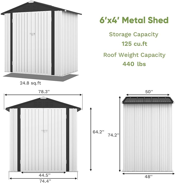 Patiowell 6x4 FT Outdoor Storage Shed, Garden Tool Storage Shed - Image 5