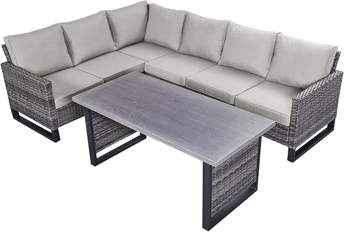 Belord Outdoor Sectional Sofa 6 Seater L Shaped Couch Wicker Patio Conversation by Belord