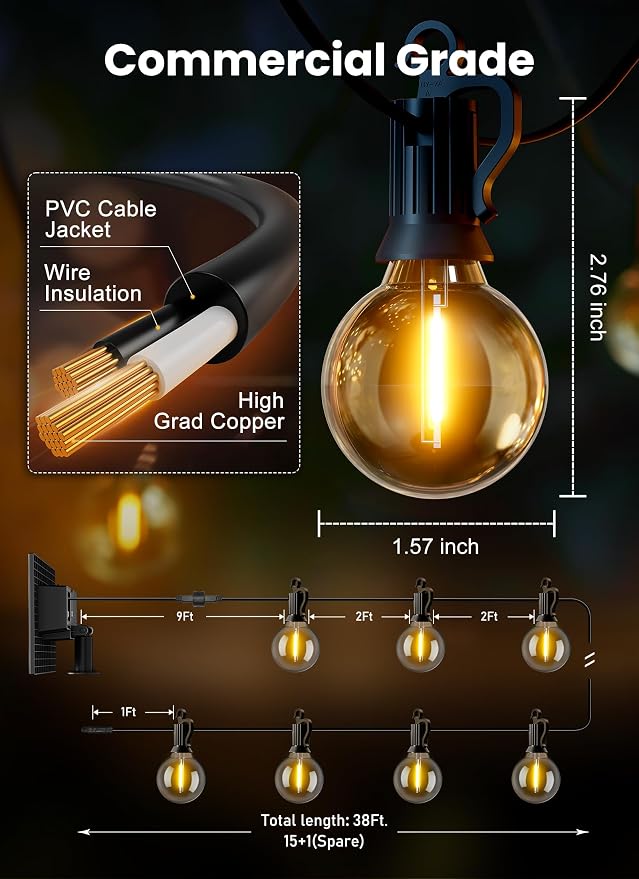 Brightown 38FT Solar String Lights Outdoor - Image 5